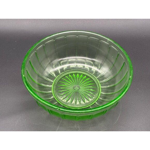 Vintage Uranium Hazel Atlas Vaseline Block Depression Glass Mixing Bowl - Picture 4 of 7